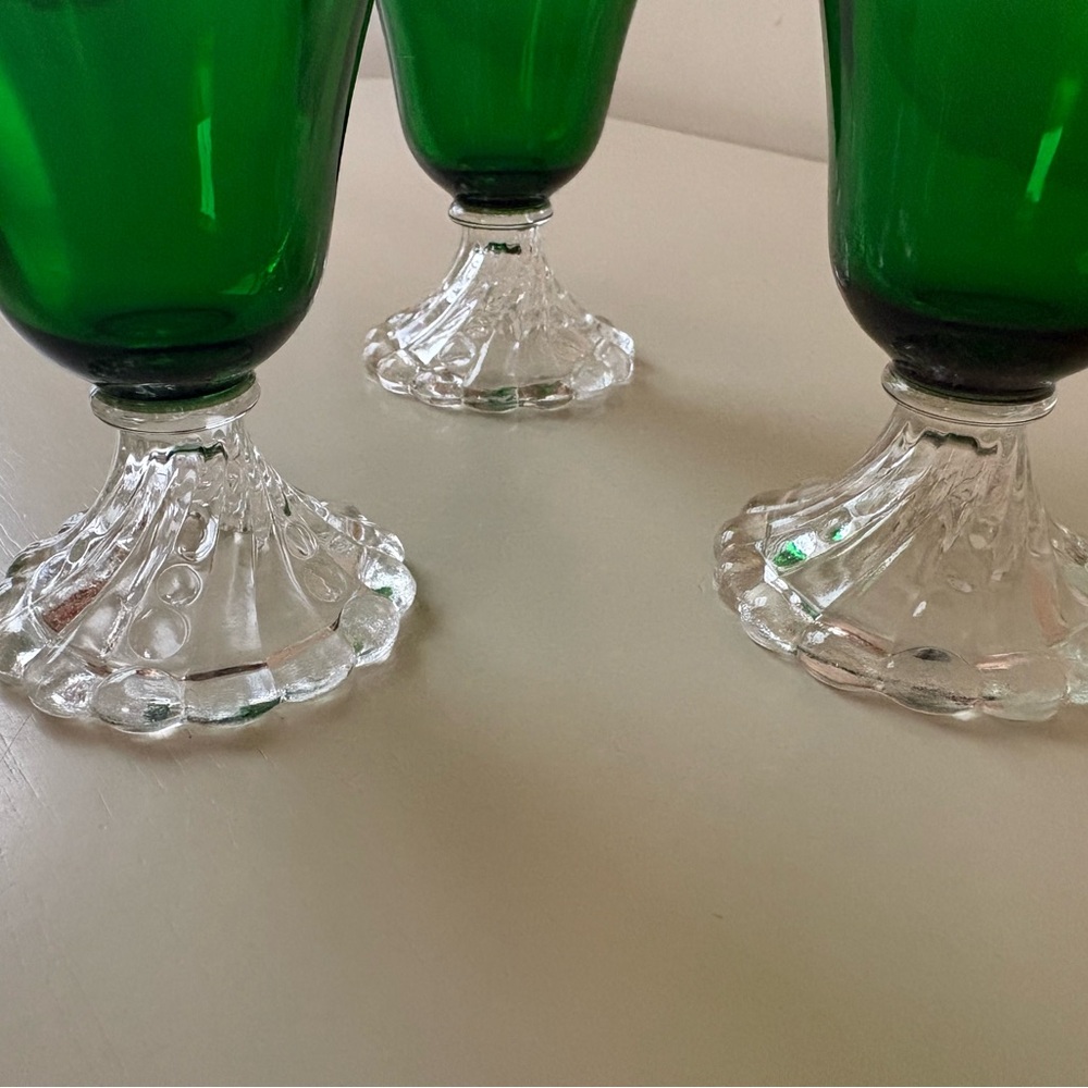 Set of 3 Antique Green Glass Goblets - Picture 3 of 7